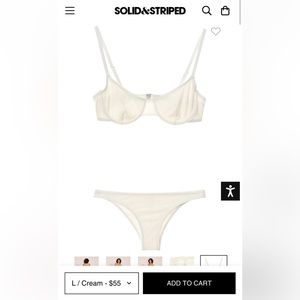 Solid and Striped Eva bikini top and bottom, Cream, Size Medium